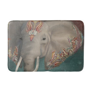 Modern Tribal Kashmir Paisley Elephant w Tusks Art Badrumsmatta