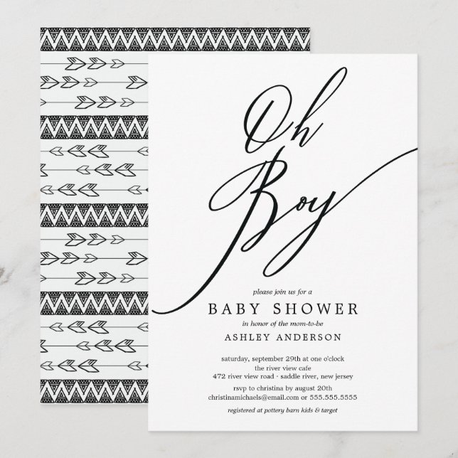 Modern Tribal Oh Boy Baby Shower Inbjudningar (Fram/baksida)