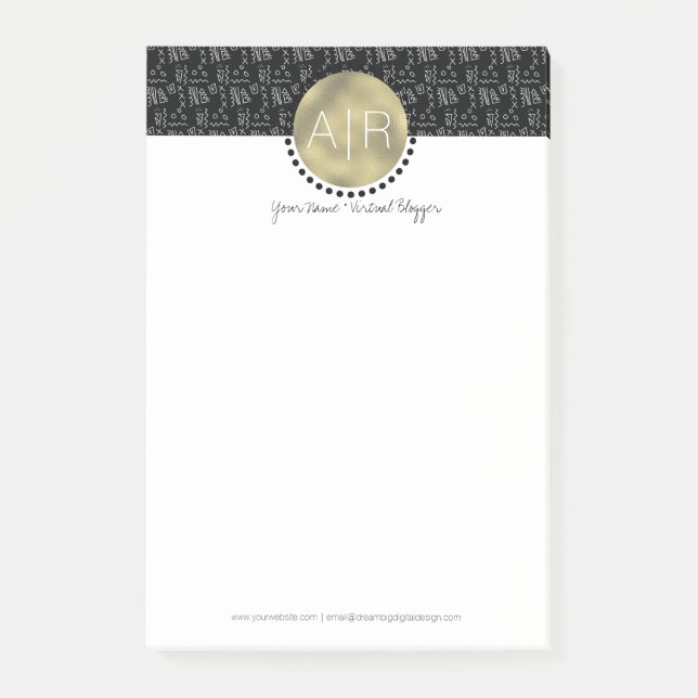 Modern Tribal Simulerad Folie Monogram Post-it Block (Framsida)