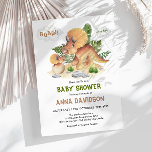 Modern Triceratops Baby Dinosaur Shower Inbjudningar