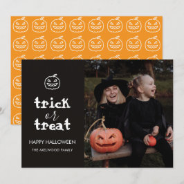 Modern Trick or Treat Familjefoto Halloween Julkort