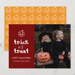 Modern Trick or Treat Familjefoto Halloween Julkort