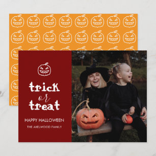 Modern Trick or Treat Familjefoto Halloween Julkort