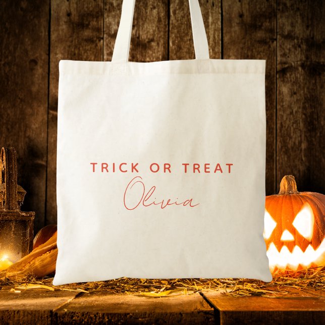 Modern Trick Or Treat Typografi Barn Halloween Tygkasse (Skapare uppladdad)
