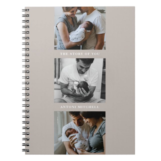 Modern triptych 3-Photo Collage Journal - Taupe Anteckningsbok (Framsidan)