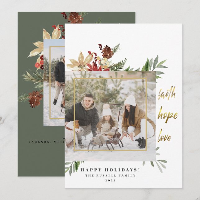Modern Tro Faith Hope Love 2-Bilds Glad Jul Julkort (Fram/baksida)