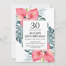 Modern Tropical Anthurium & Monstera Birthday