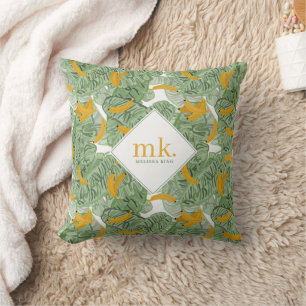 Modern Tropical Banana Greenery Mönster Monogram Kudde