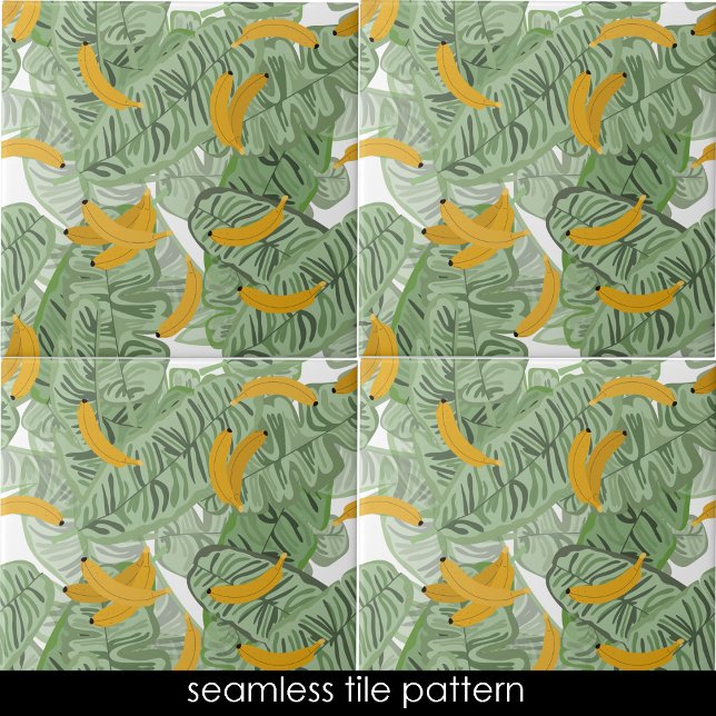 Modern Tropical Banana Greenery Seamless Mönster Kakelplatta (Modern Tropical Banana Greenery Seamless Pattern Ceramic Tile)