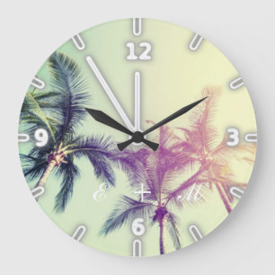 Modern Tropical Beach, Handflatan-Monogram Stor Klocka