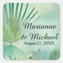 Modern Tropical Beach Jungle Löv Foliage Coastal Fyrkantigt Klistermärke