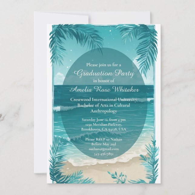 Modern Tropical Beach Turquoise Graduation Party  Inbjudningar (Framsida)