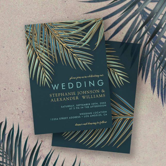 Modern Tropical Beach Wedding Handflatan Guld Inbjudningar (Skapare uppladdad)