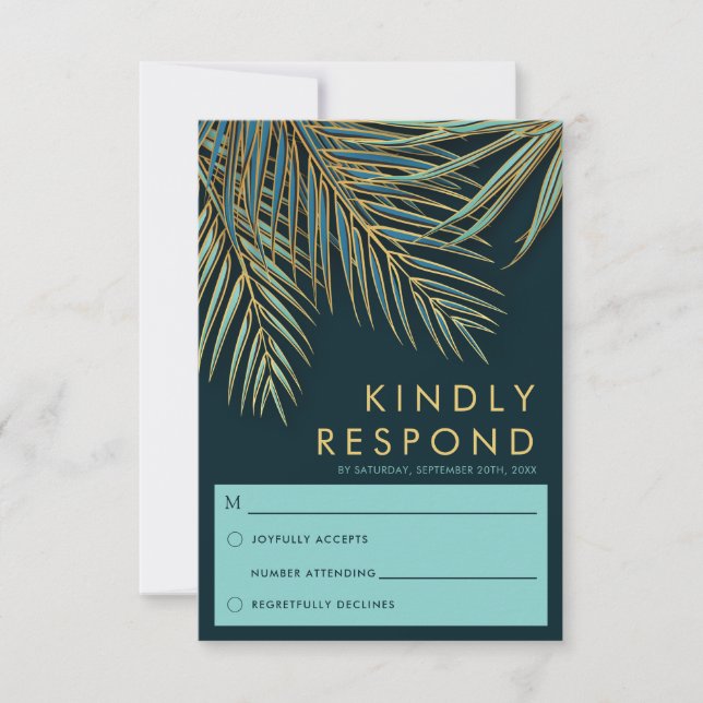 Modern Tropical Beach Wedding Handflatan Guld OSA Kort (Framsida)