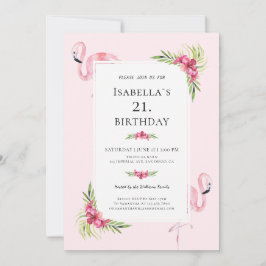 Modern Tropical Blommigt Flamingo Födelsedagsfest Inbjudningar