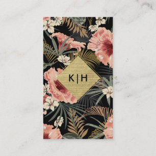 Modern Tropical Blommigt Gold Foil Monogram Visitkort