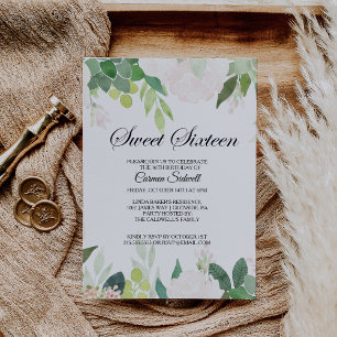 Modern Tropical Blommigt Sweet sixteen Birthday Inbjudningar