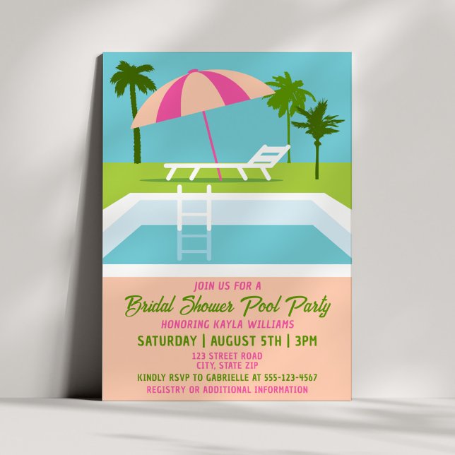 Modern Tropical Bridal Shower Pool Party Summer Inbjudningar (Skapare uppladdad)