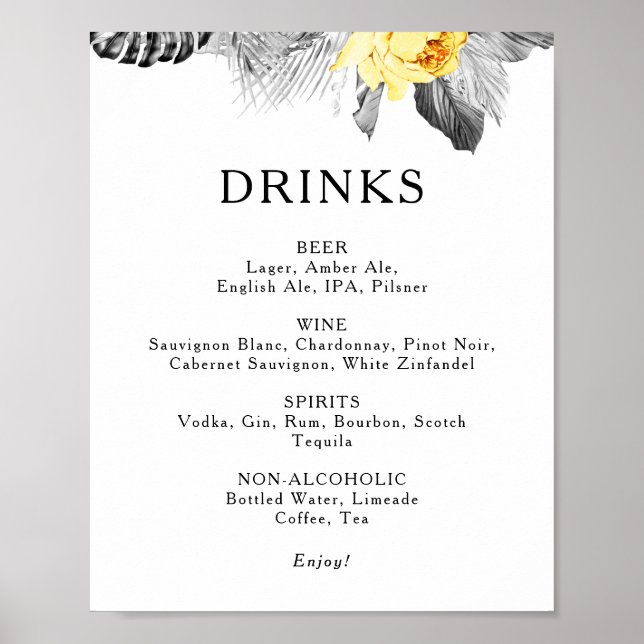 Modern Tropical Bröllop Drinks Menu Sign Poster (Framsidan)