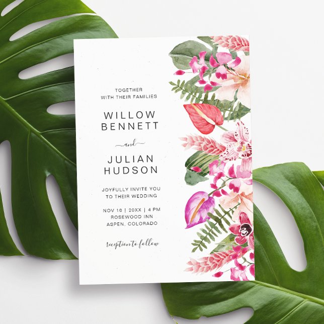 Modern Tropical Bröllop Inbjudningar (Modern Colorful Tropical Floral Wedding Invitation by Painted Paperie
)