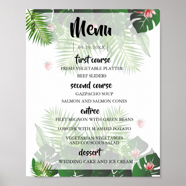 Modern Tropical Bröllop Music Festival Menu Poster (Framsidan)