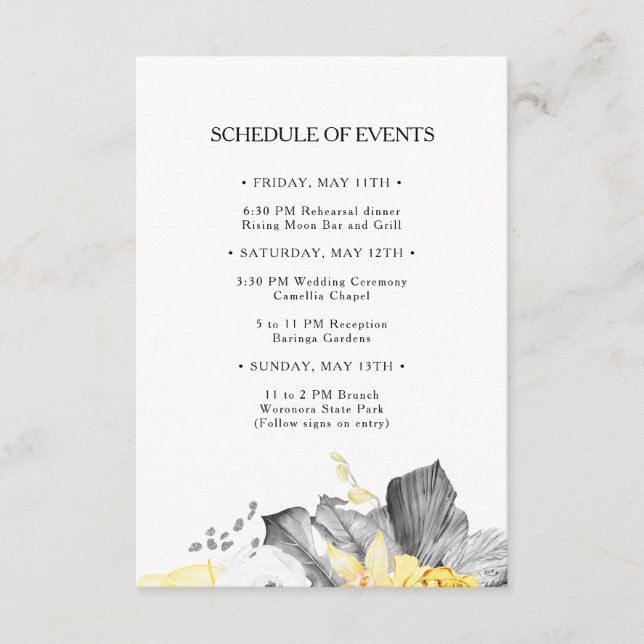 Modern Tropical Bröllop Schedule of Events Card Tilläggskort (Framsida)