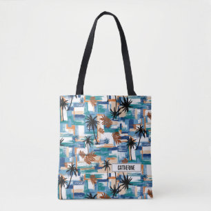 Modern Tropical Checkated Mönster Blue Monogram Tygkasse