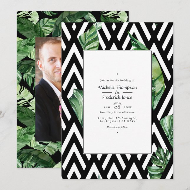 Modern Tropical Chevron Bröllop Photo Inbjudningar (Fram/baksida)