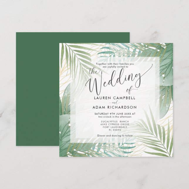 Modern Tropical Destination Wedding Inbjudningar (Fram/baksida)