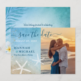 Modern Tropical Elegant Beach Wedding Photo Spara Datumet