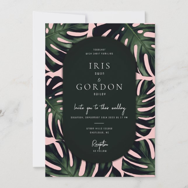 Modern Tropical Emerald Grönt Destination Wedding Inbjudningar (Framsida)