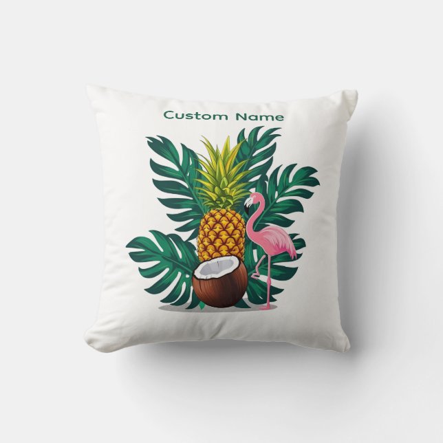 Modern Tropical Flamingo - Throw Pillows Kudde (Framsida)