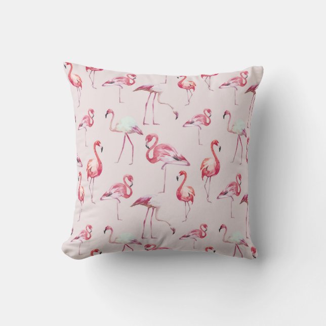 Modern Tropical Flamingo Watercolor Kudde (Framsida)