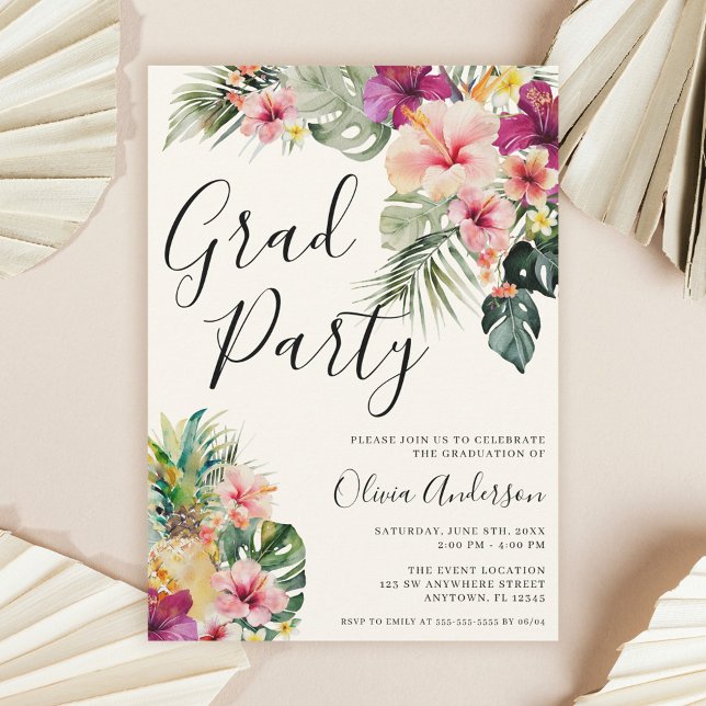 Modern Tropical Floral Beige Graduation Party Inbjudningar (Skapare uppladdad)