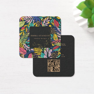 Modern Tropical Floral Square Business Card  Fyrkantigt Visitkort