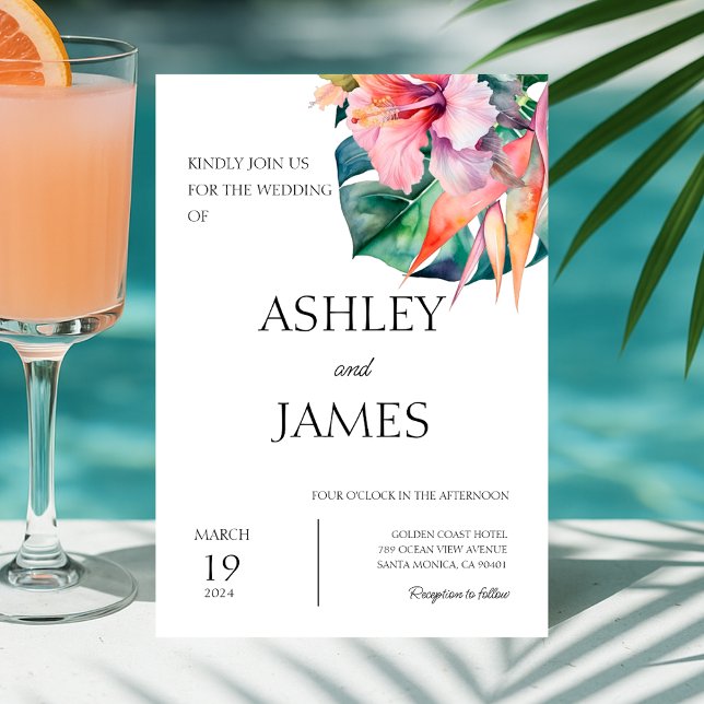 Modern Tropical Flowers Greenery Bröllop Inbjudningar (Modern Tropical Flowers Greenery Wedding Invitation)