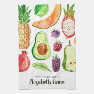 Modern Tropical Frucs Food Script Namn Kökshandduk