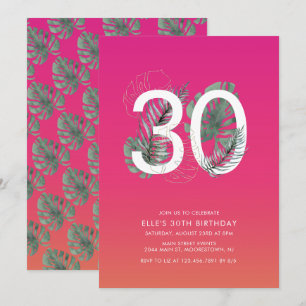 Modern Tropical Fuchsia 30års födelsedag Inbjudningar
