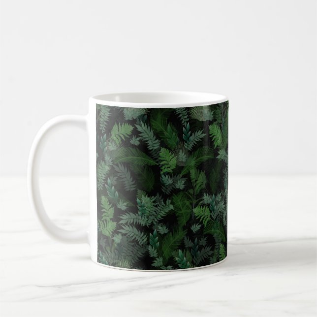 Modern tropical green foliage Black pattern Kaffemugg (Vänster)