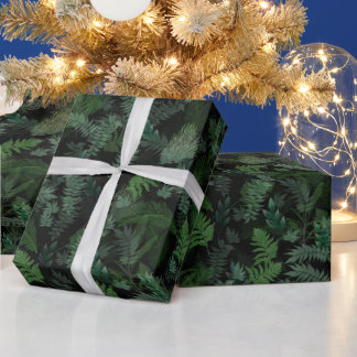 Modern tropical green foliage Black pattern Presentpapper