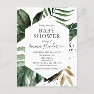 Modern Tropical Greenery Baby Shower Inbjudan Vykort