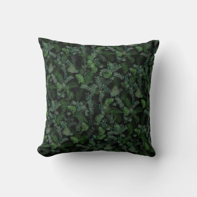 Modern Tropical Greenery Black Grönt Foliage Kudde (Framsida)