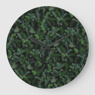 Modern Tropical Greenery Black Grönt Foliage Stor Klocka