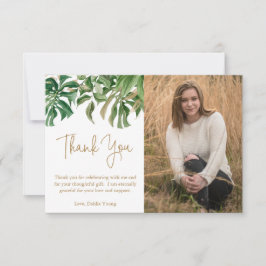 Modern Tropical Greenery Guld Photo Studenten Tack Kort