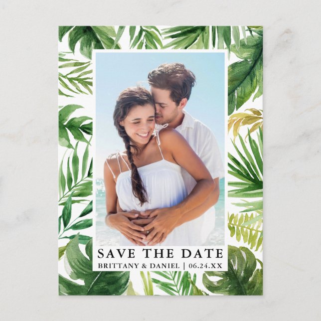 Modern Tropical Greenery Photo Save Date Vykort (Framsida)