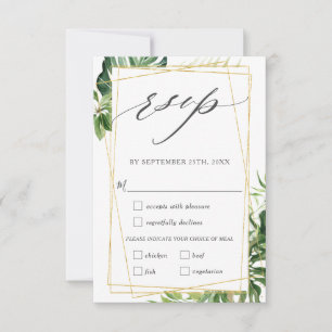 Modern Tropical Grey Guld Bröllop Meal Choice OSA Kort