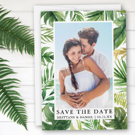 Modern Tropical Grey Photo Save Date Card Spara Datumet
