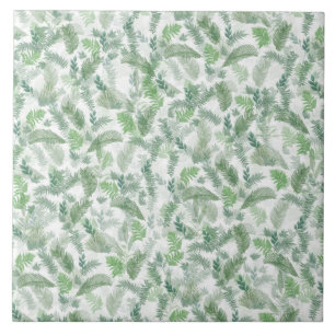 Modern Tropical Grey White Grönt Foliage Kakelplatta