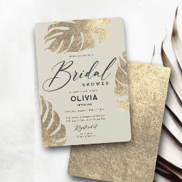 Modern Tropical Guld Elegant Foliage Möhippa Inbjudningar