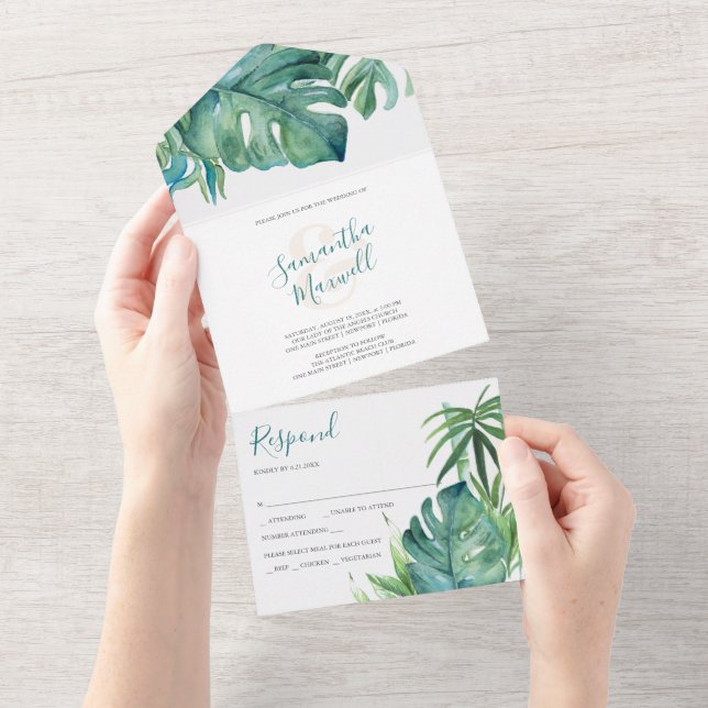 Modern Tropical Handflatan alla i en bröllopsinbju (Avrivbar del)